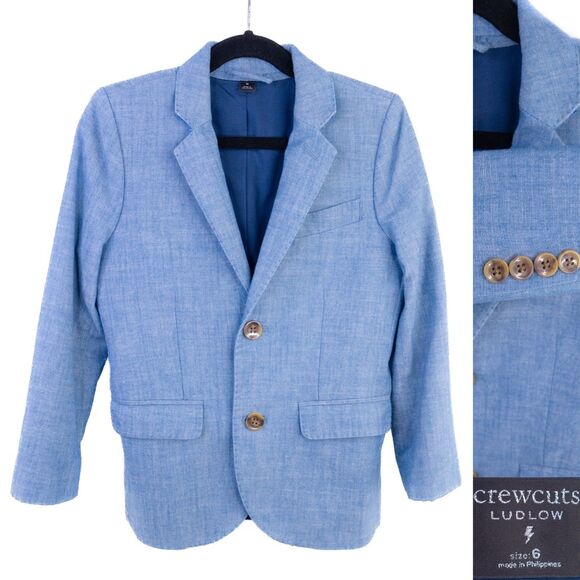 J crew Crewcuts Boys Light Blue Ludlow Jacket Blazer Coat Size 6 COTTON - Picture 1 of 14
